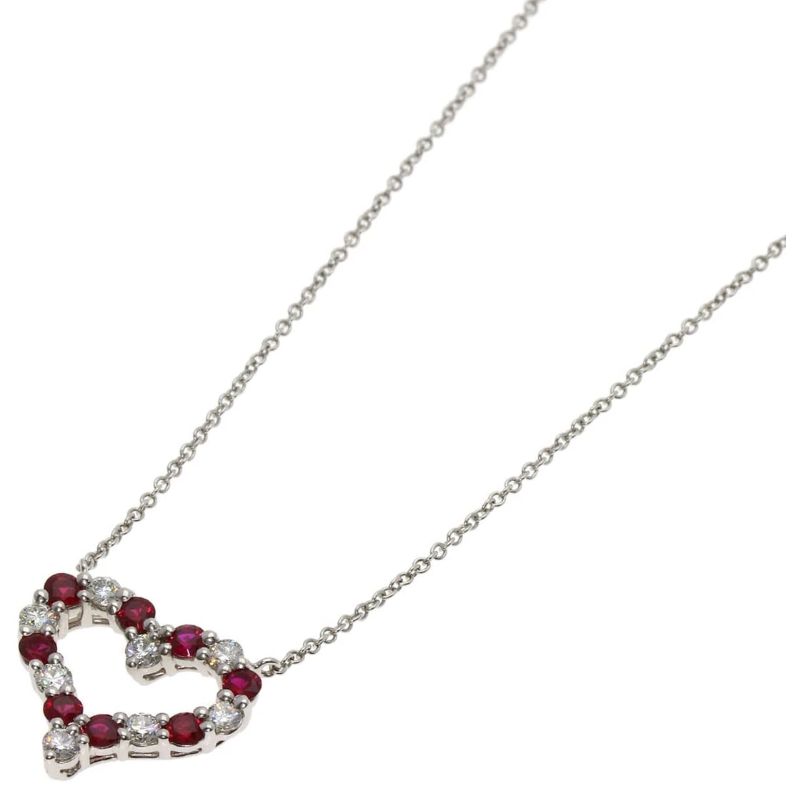 TIFFANY&CO. SENTIMENTAL HEART RUBY DIAMOND NECKLACE: TIFFANY&Co. Sentimental Heart Ruby Diamond Necklace Brand: TIFFANY&Co. Type: Necklace Material: Platinum PT950, Main Stone/Creation Natural Color: Exterior Color Silver Size: Chain