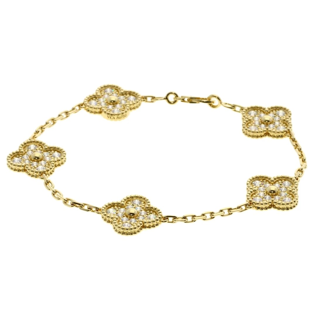 VAN CLEEF & ARPELS 5P VINTAGE ALHAMBRA DIAMOND BRACELET (1 of 5)