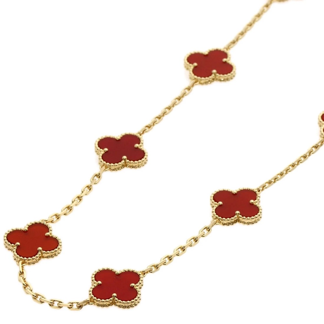 VAN CLEEF & ARPELS VINTAGE ALHAMBRA CARNELIAN NECKLACE: Van Cleef & Arpels Vintage Alhambra Carnelian Necklace Brand: Van Cleef & Arpels Type: Necklace Material: K18 Yellow Gold, Color: Exterior Color Gold Size: Chain Length:33.1inch/84cm Chain