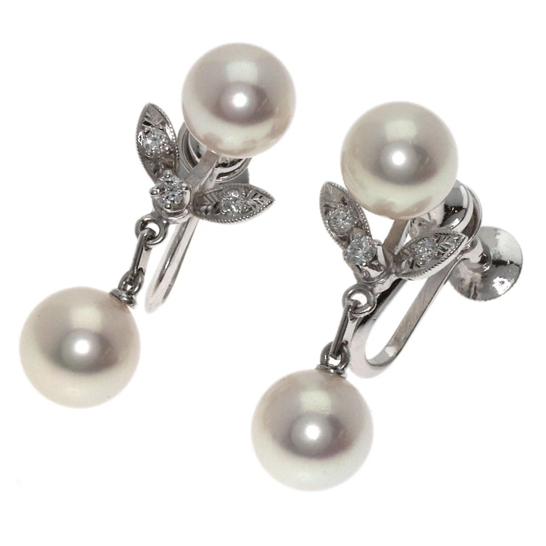 MIKIMOTO PEARL PEARL DIAMOND EARRING K14 WHITE GOLD: MIKIMOTO Pearl Pearl Diamond Earring K14 White Gold Brand: MIKIMOTO Type: Earring Material: K14 White Gold, Main Stone/Creation Natural Color: Exterior Color Silver Size: Stone