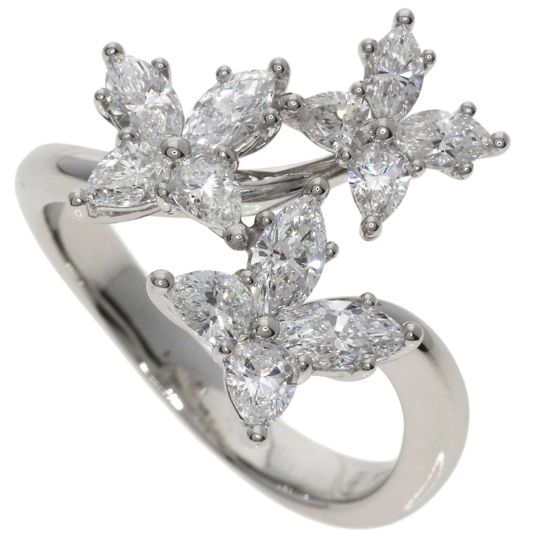 HARRY WINSTON MARQUISSA TRIPLE MOTIF DIAMOND RING: HARRY WINSTON Marquissa Triple Motif Diamond Ring Brand: HARRY WINSTON Type: Ring Material: Platinum PT950, Main Stone/Creation Natural Color: Exterior Color Silver Size: 7.75 (US) 