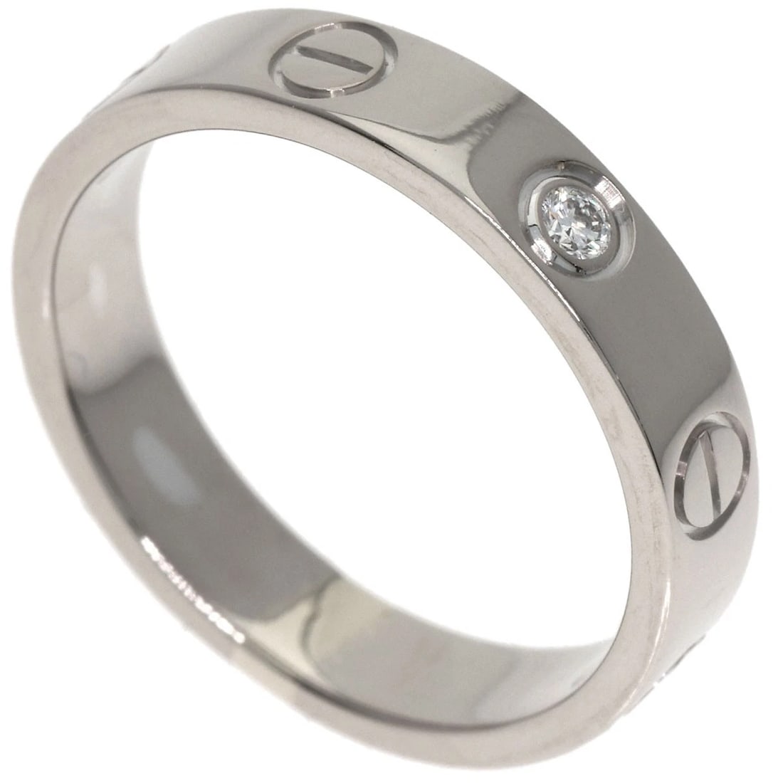 CARTIER MINI LOVE RING 1P DIAMOND RING K18 WHITE GOLD: CARTIER mini love ring 1P Diamond Ring K18 White Gold Brand: CARTIER Type: Ring Material: K18 White Gold, Main Stone/Creation Natural Color: Exterior Color Silver Size: 4.75 (US) Accessories: