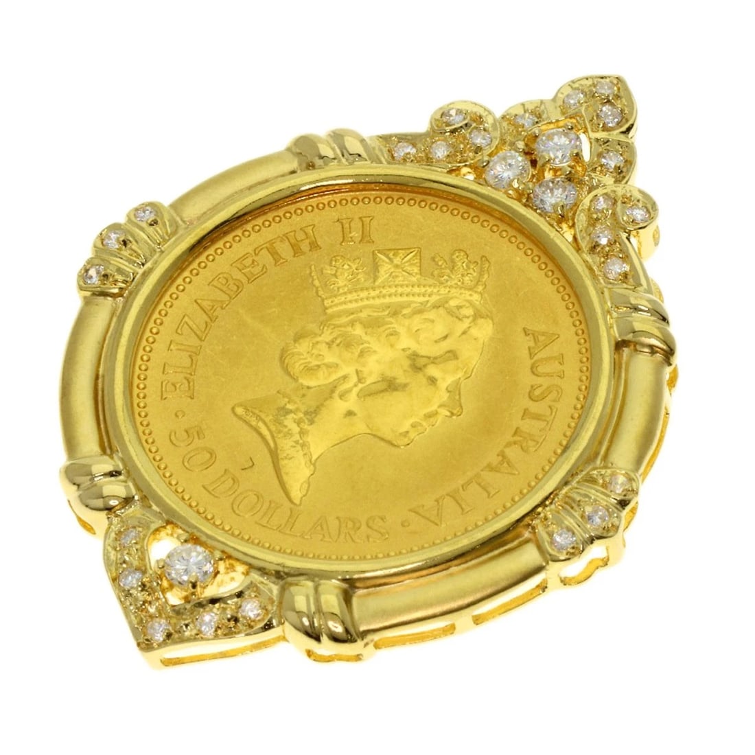 AUSTRALIAN COIN KANGAROO MOTIF PENDANT TOP: Australian coin kangaroo motif Pendant top Brand: SELECT JEWELRY Type: Pendant top Material: K24 Yellow Gold, Main Stone/Creation Natural Color: Exterior Color Gold Size: Top Size:1.6inch/41x33x3.