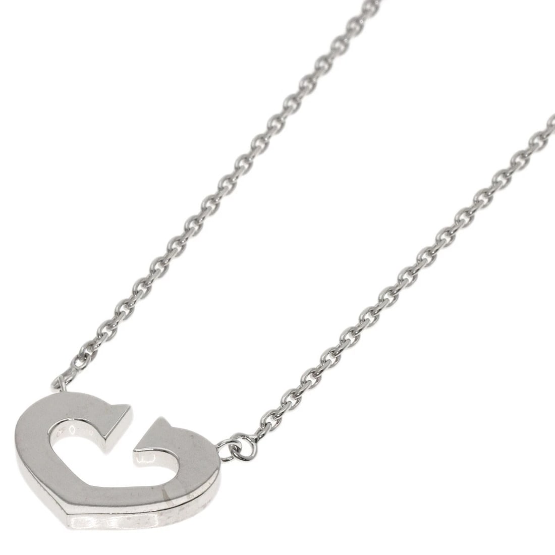 CARTIER C HEART NECKLACE K18 WHITE GOLD: CARTIER C heart Necklace K18 White Gold Brand: CARTIER Type: Necklace Material: K18 White Gold, Color: Exterior Color Silver Size: Chain Length:15.4inch/39cm Chain Width:0.6inch/1.5mm Top Size:0.5