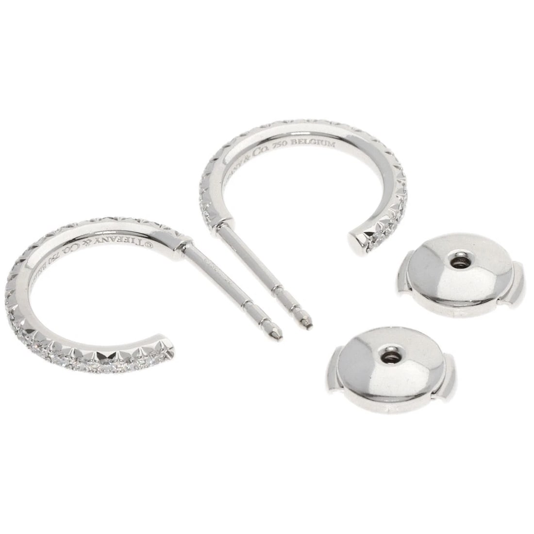 TIFFANY&CO. METRO HOOP DIAMOND EARRING: TIFFANY&Co. Metro Hoop Diamond earring Brand: TIFFANY&Co. Type: earring Material: K18 White Gold, Main Stone/Creation Natural Color: Exterior Color Silver Size: Top