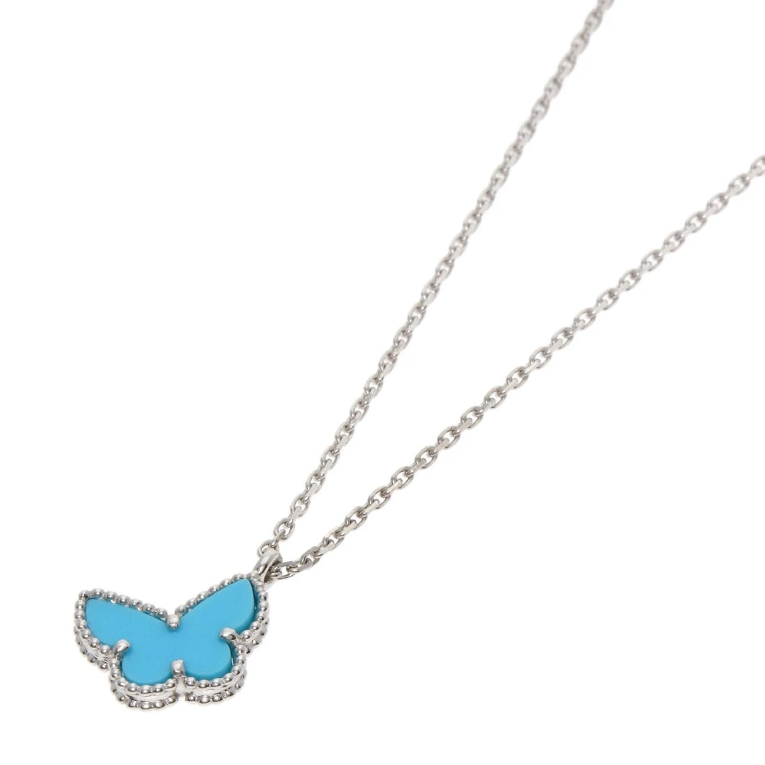 VAN CLEEF & ARPELS SWEET ALHAMBRA PAPILLON TURQUOISE NECKLACE: Van Cleef & Arpels Sweet Alhambra Papillon Turquoise Necklace Brand: Van Cleef & Arpels Type: Necklace Material: K18 White Gold, Color: Exterior Color Silver Size: Chain Length:15.7inch/40cm Chain