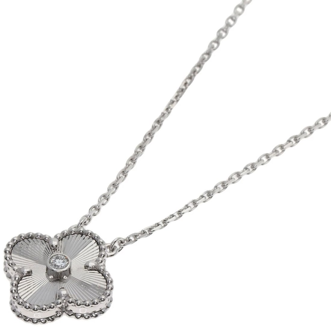 VAN CLEEF & ARPELS VINTAGE ALHAMBRA GUILLOCHED NECKLACE: Van Cleef & Arpels Vintage Alhambra Guilloched Necklace Brand: Van Cleef & Arpels Type: Necklace Material: K18 White Gold, Main Stone/Creation Natural Color: Exterior Color Silver Size: Chain Leng