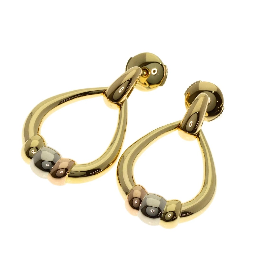 CARTIER 3-COLOR DOOR KNOCKER EARRING: CARTIER 3-color door knocker earring Brand: CARTIER Type: earring Material: K18 Yellow Gold, Color: Exterior Color Gold Size: Top Size:1.1inch/28x17.5x5mm Accessories: None Accessories Not