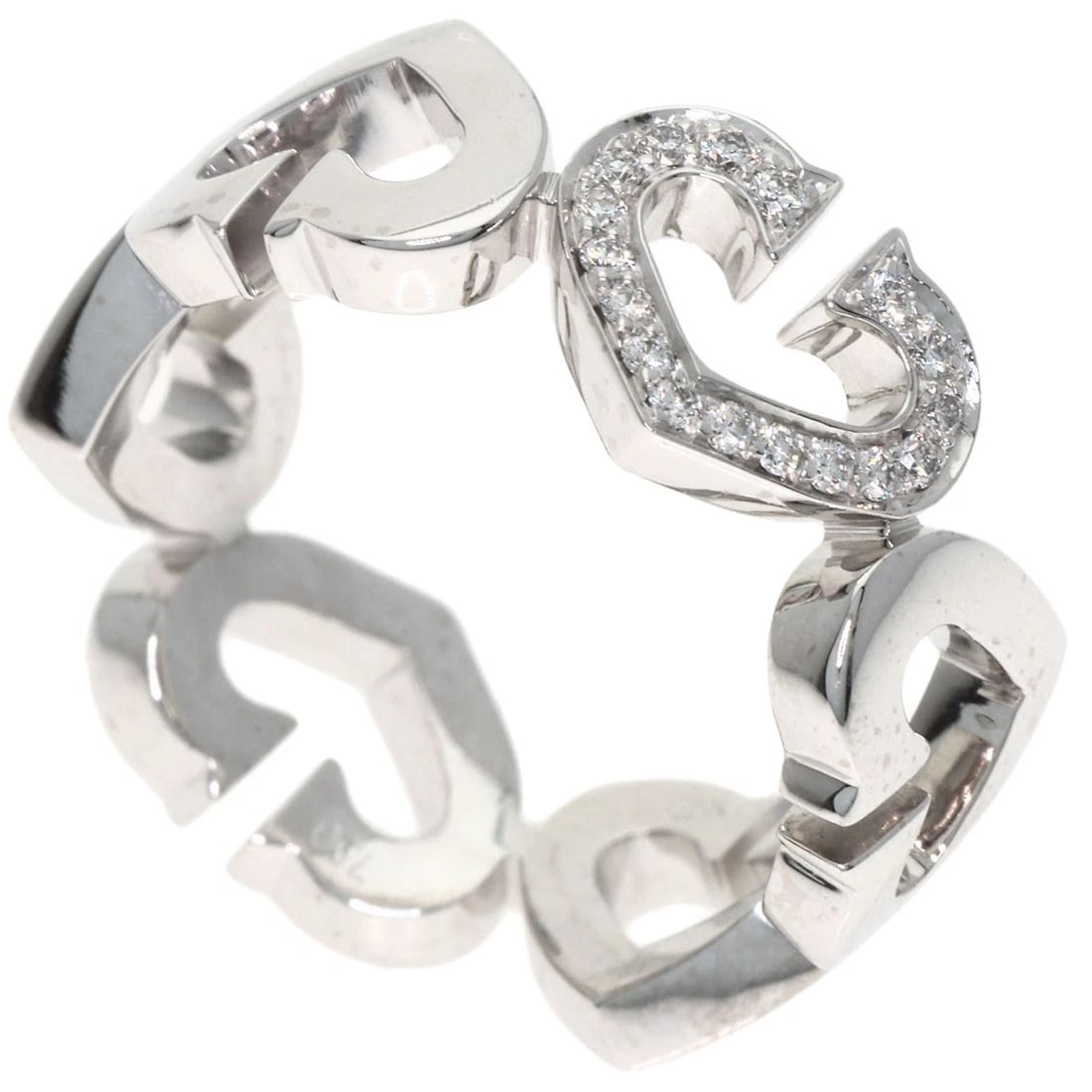 CARTIER C HEART DIAMOND RING K18 WHITE GOLD: CARTIER C Heart Diamond Ring K18 White Gold Brand: CARTIER Type: Ring Material: K18 White Gold, Main Stone/Creation Natural Color: Exterior Color Silver Size: 5 (US) Accessories: None
