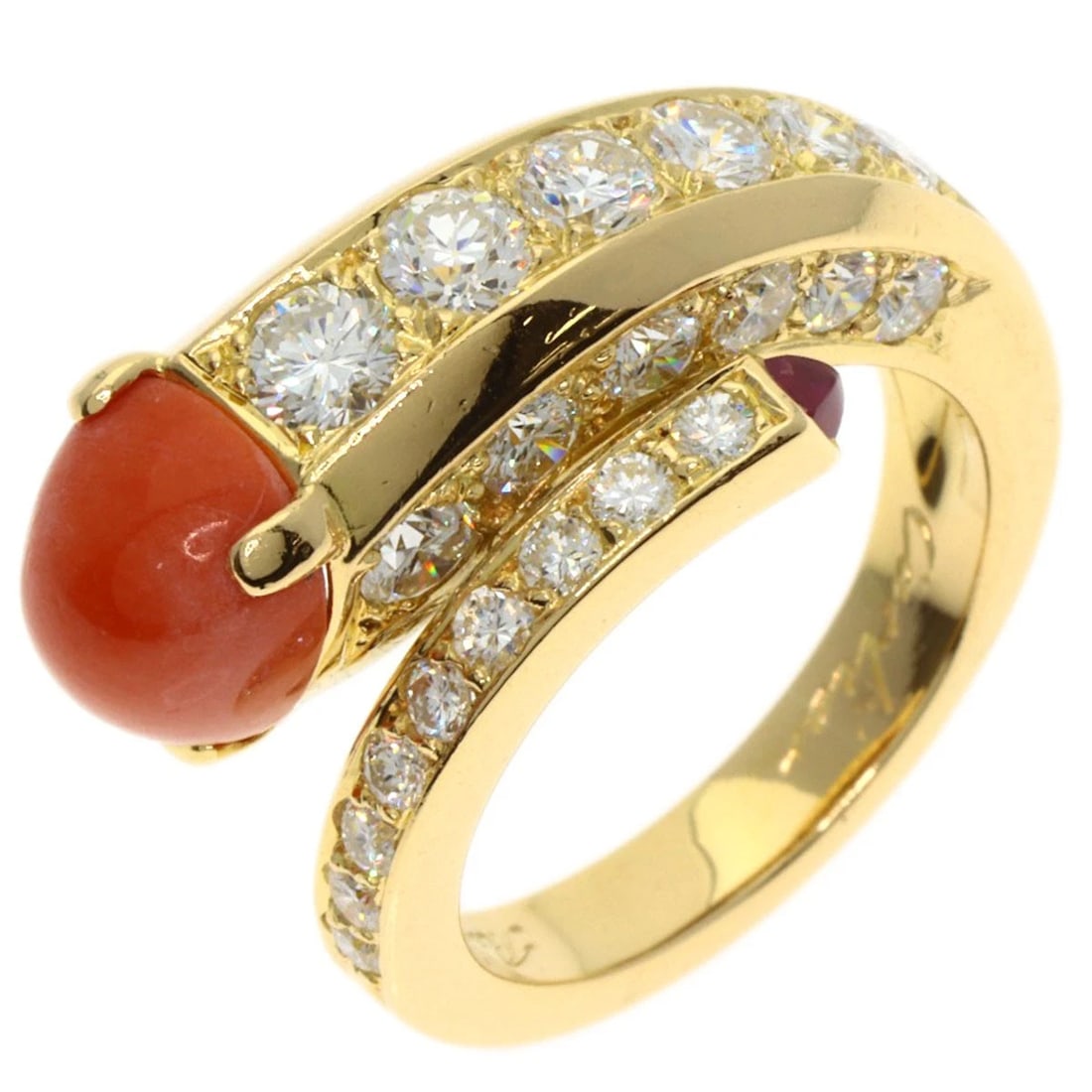 CARTIER VINTAGE CORAL DIAMOND RUBY RING - 2