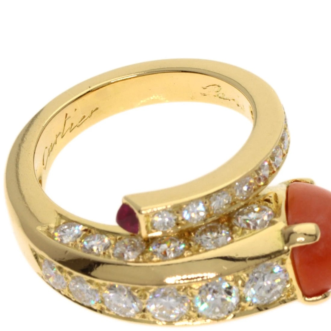 CARTIER VINTAGE CORAL DIAMOND RUBY RING - 4