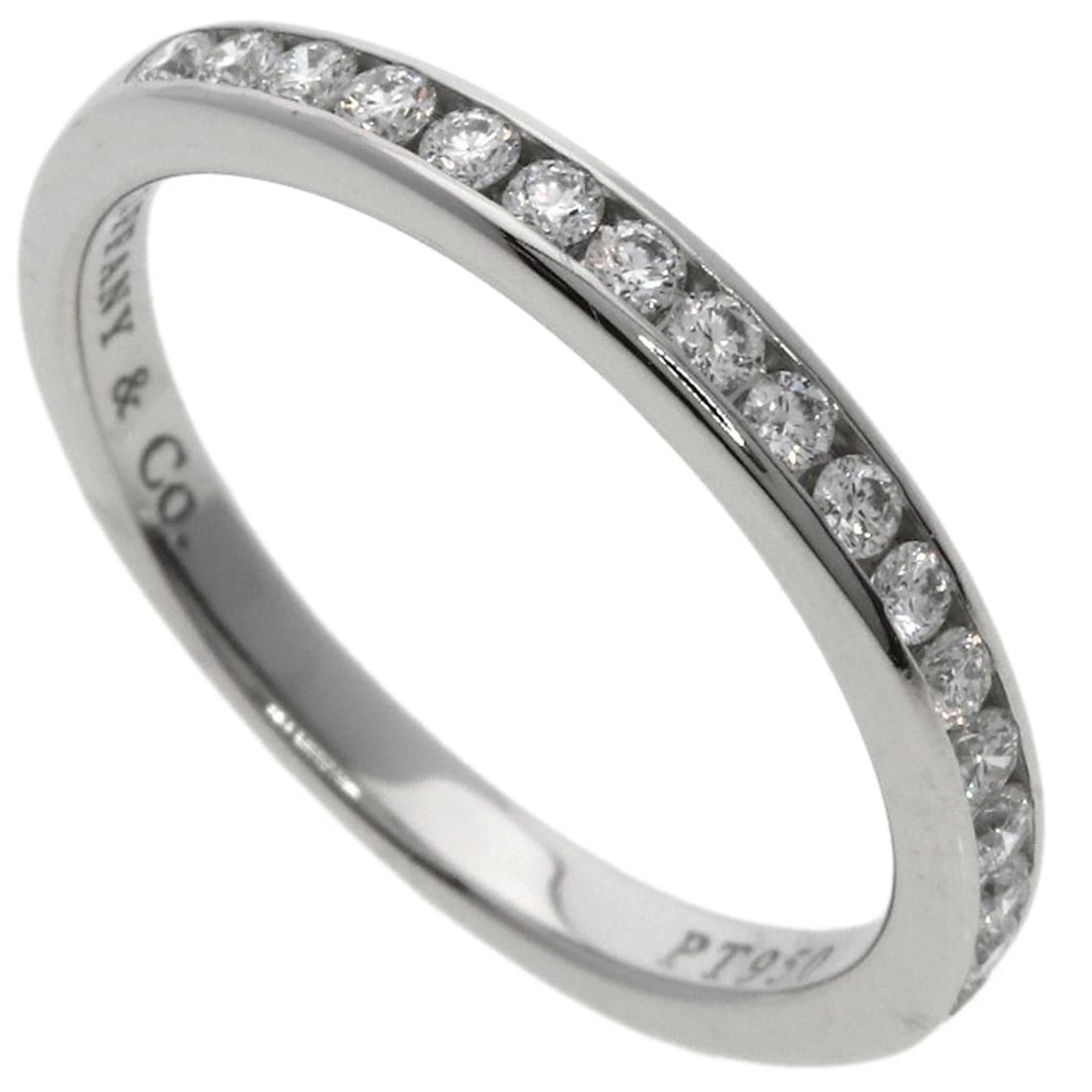 TIFFANY&CO. HALF CIRCLE CHANNEL SETTING DIAMOND RING: TIFFANY&Co. Half Circle Channel Setting Diamond Ring Brand: TIFFANY&Co. Type: Ring Material: Platinum PT950, Main Stone/Creation Natural Color: Exterior Color Silver Size: 4 (US) Accessories: