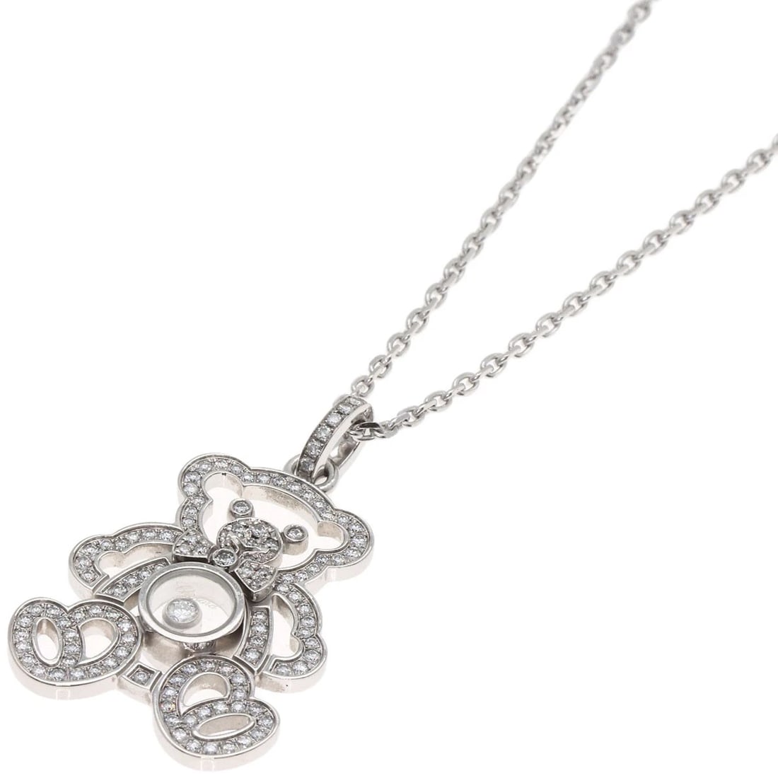 CHOPARD HAPPY BEAR DIAMOND NECKLACE K18 WHITE GOLD: Chopard Happy Bear Diamond Necklace K18 White Gold Brand: Chopard Type: Necklace Material: K18 White Gold, Main Stone/Creation Natural Color: Exterior Color Silver Size: Chain
