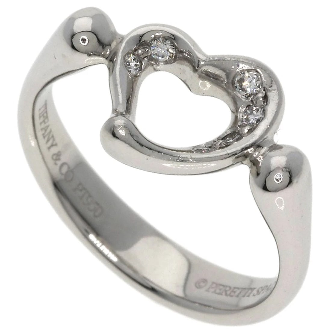 TIFFANY&CO. OPEN HEART DIAMOND RING: TIFFANY&Co. Open Heart Diamond Ring Brand: TIFFANY&Co. Type: Ring Material: Platinum PT950, Main Stone/Creation Natural Color: Exterior Color Silver Size: 4.25 (US) Accessories: None