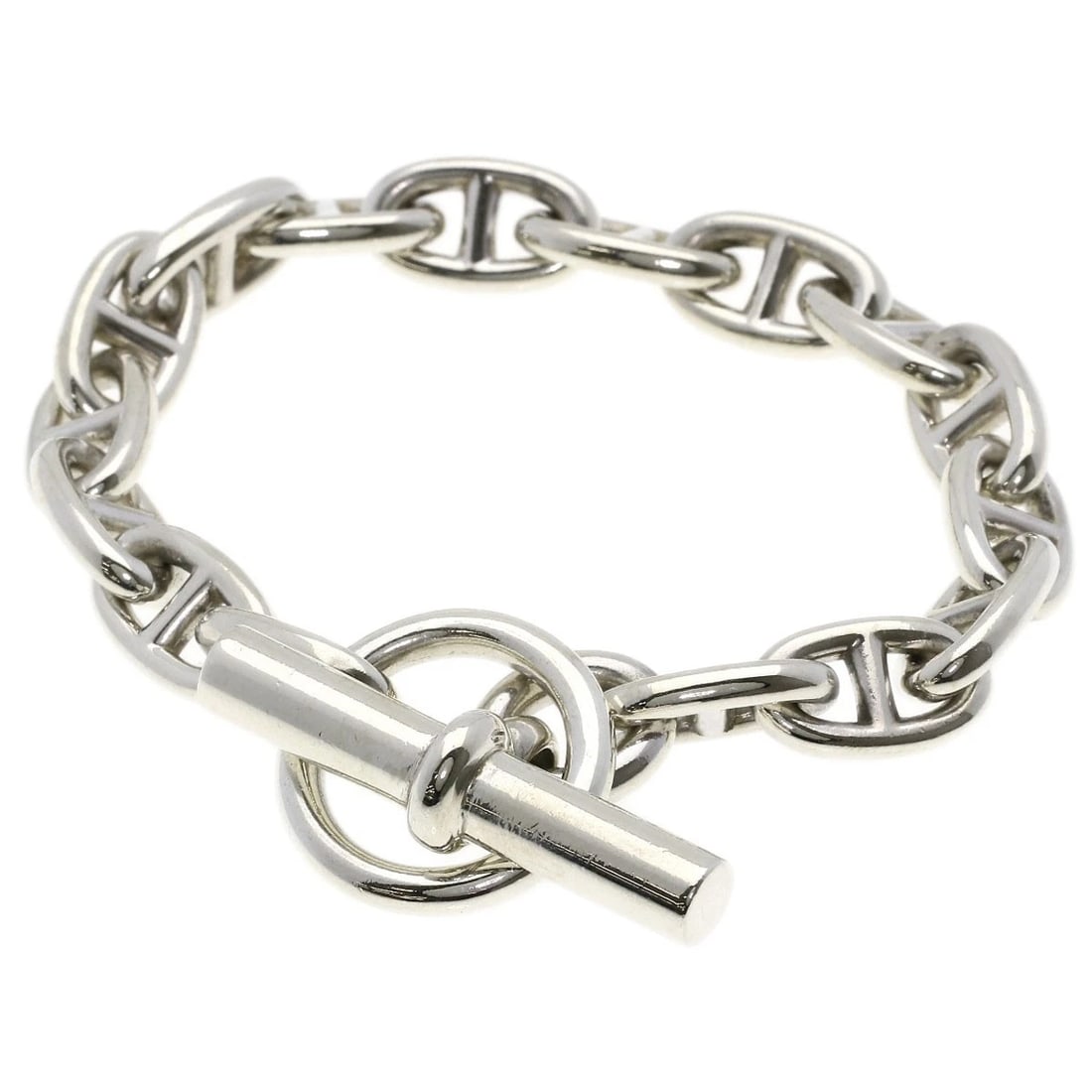 HERMES CHAINE D'ANCRE MM EARLY CURSIVE BRACELET SILVER: HERMES Chaine d'Ancre MM Early Cursive Bracelet Silver Brand: HERMES Type: Bracelet Material: Silver, Color: Exterior Color Silver Size: Inner Circumference:6.3inch/16cm Band
