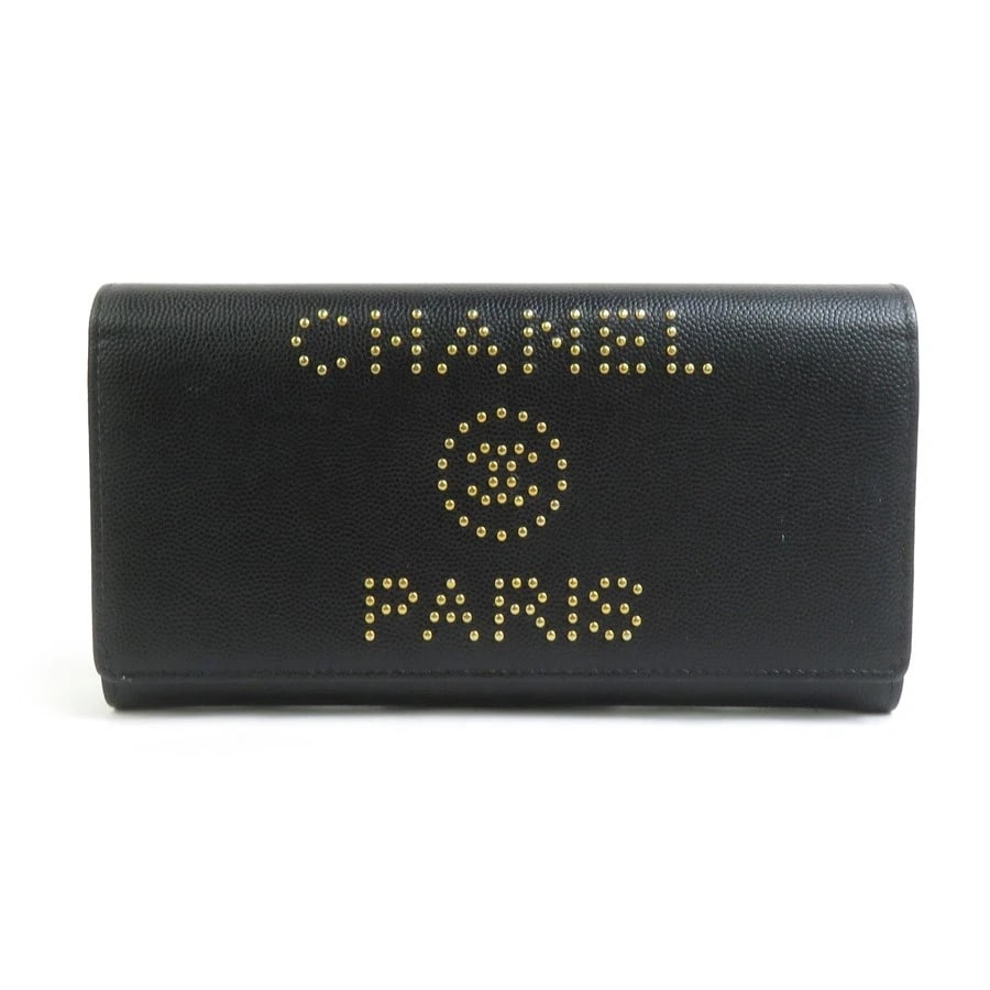 CHANEL DEAUVILLE LONG WALLET BLACK LEATHER/GOLDTONE LONG WALLET (1 of 5)
