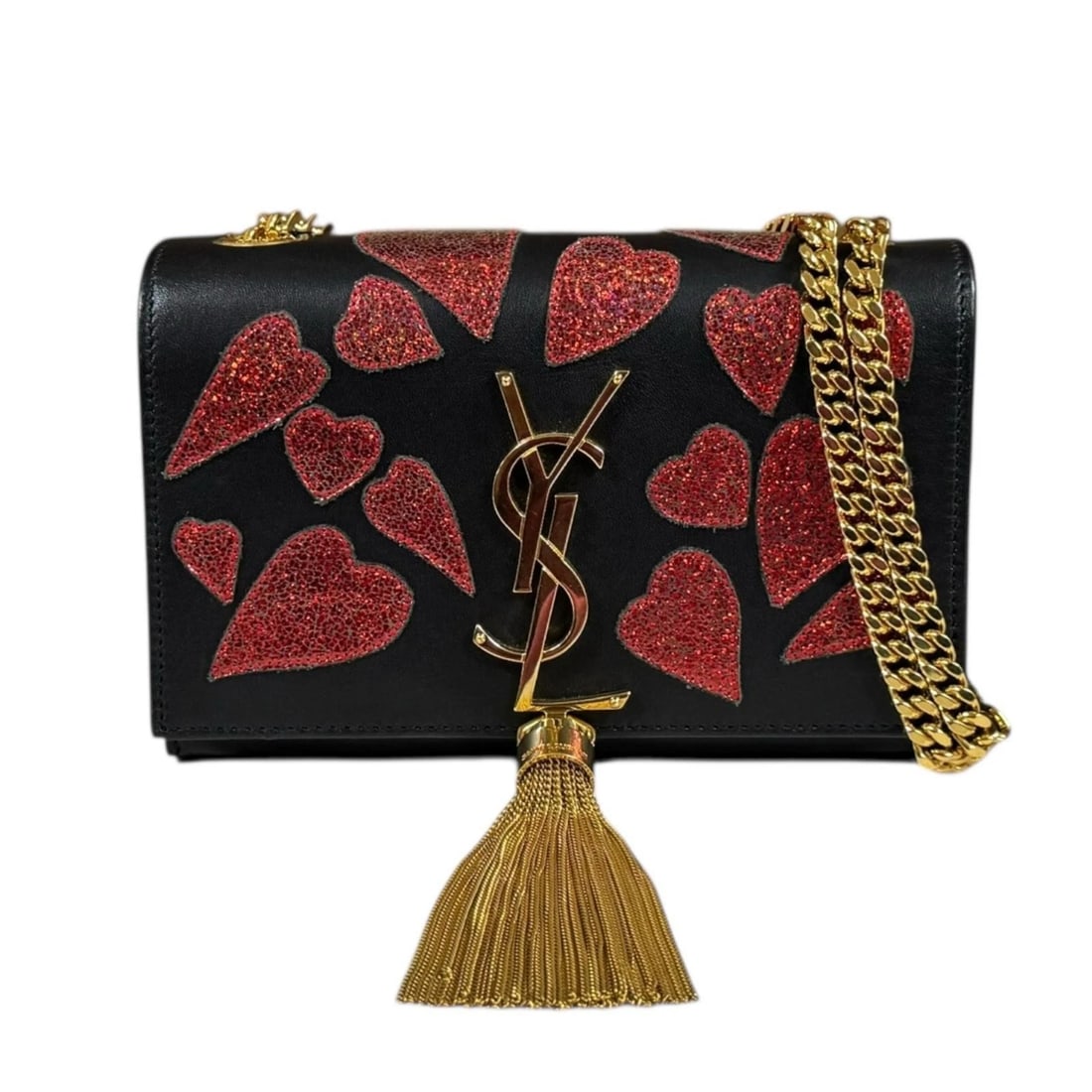 SAINT LAURENT SHOULDER BAG CROSS BODY LEATHER CHAIN TASSEL SHOULDER BAG: SAINT LAURENT Shoulder Bag Cross Body leather Chain tassel Shoulder Bag Brand: SAINT LAURENT Type: Shoulder Bag Material: Exterior Material leather Color: black / Red Size: W6.7 x H4.1 x D1.6inch