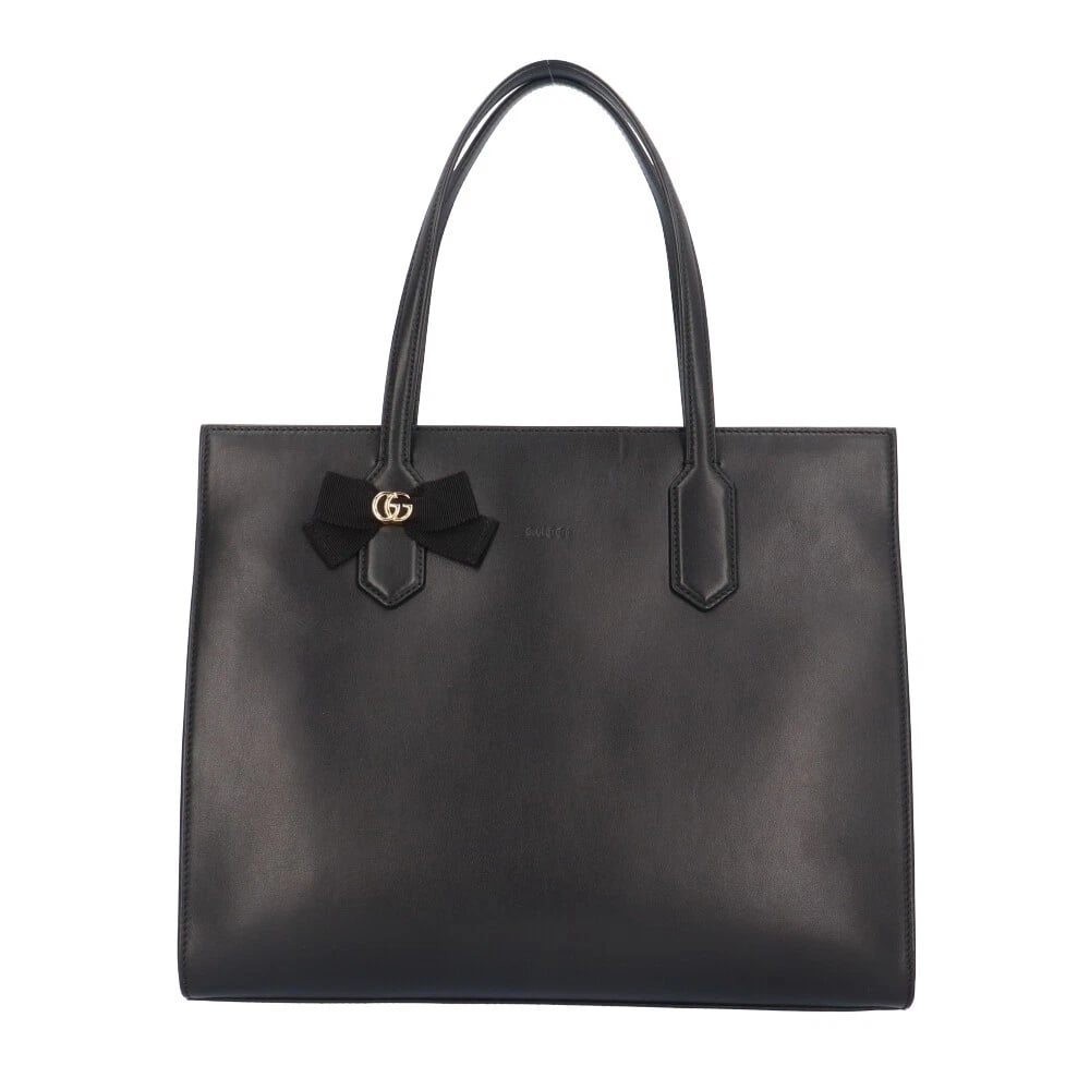 GUCCI JAPAN LIMITED TOTE BAG LEATHER GG RIBBON TOTE BAG: GUCCI Japan limited Tote Bag leather GG ribbon Tote Bag Brand: GUCCI Type: Tote Bag Material: Exterior Material leather Color: black Size: W13.4 x H11.0 x D3.9inch Handle:17.7inch Accessories: No