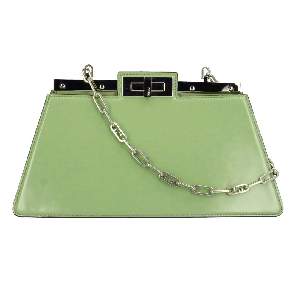 FENDI SHOULDER BAG PATENT LEATHER PEEKABOO CUT SHOULDER BAG: FENDI Shoulder Bag Patent leather Peekaboo Cut Shoulder Bag Brand: FENDI Type: Shoulder Bag Material: Exterior Material Patent leather Color: green Size: W9.8 x H6.5 x D4.7inch Shoulder:22.8inch