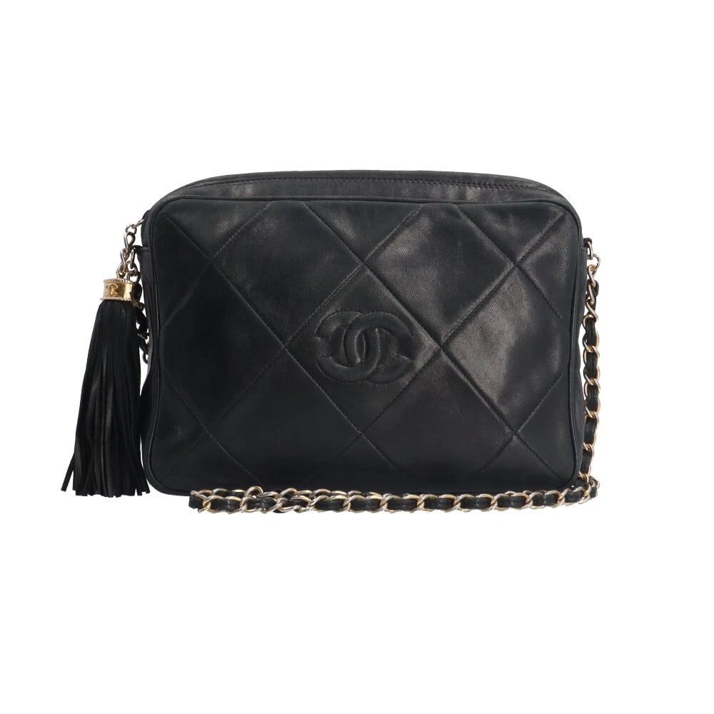 CHANEL SHOULDER BAG LEATHER CHAIN TASSEL SHOULDER BAG: CHANEL Shoulder Bag leather Chain tassel Shoulder Bag Brand: CHANEL Type: Shoulder Bag Material: Exterior Material leather Color: black Size: W9.1 x H11.2 x D2.4inch Shoulder:39.4inch Accessories