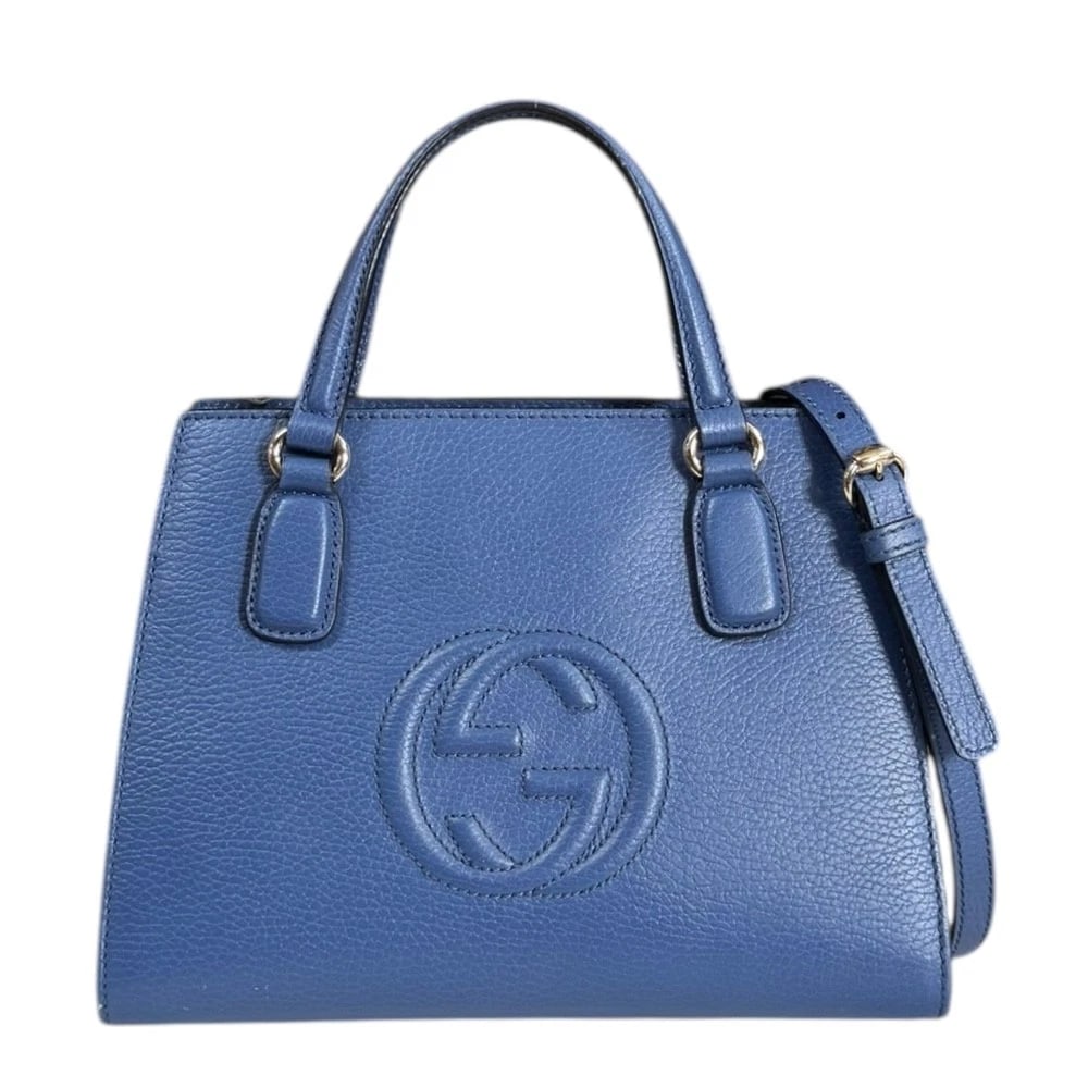 GUCCI OUTLET GOODS SHOULDER BAG LEATHER SOHO INTERLOCKING SHOULDER BAG: GUCCI outlet goods Shoulder Bag leather Soho Interlocking Shoulder Bag Brand: GUCCI Type: Shoulder Bag Material: Exterior Material leather Color: blue Size: W10.0 x H7.5 x D4.9inch