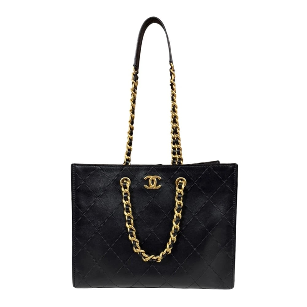 CHANEL TOTE BAG LEATHER CHAIN TOTE BAG: CHANEL Tote Bag leather Chain Tote Bag Brand: CHANEL Type: Tote Bag Material: Exterior Material leather Color: black Size: W12.2 x H9.4 x D4.3inch Handle:12.6inch Shoulder:25.6inch Accessories: N