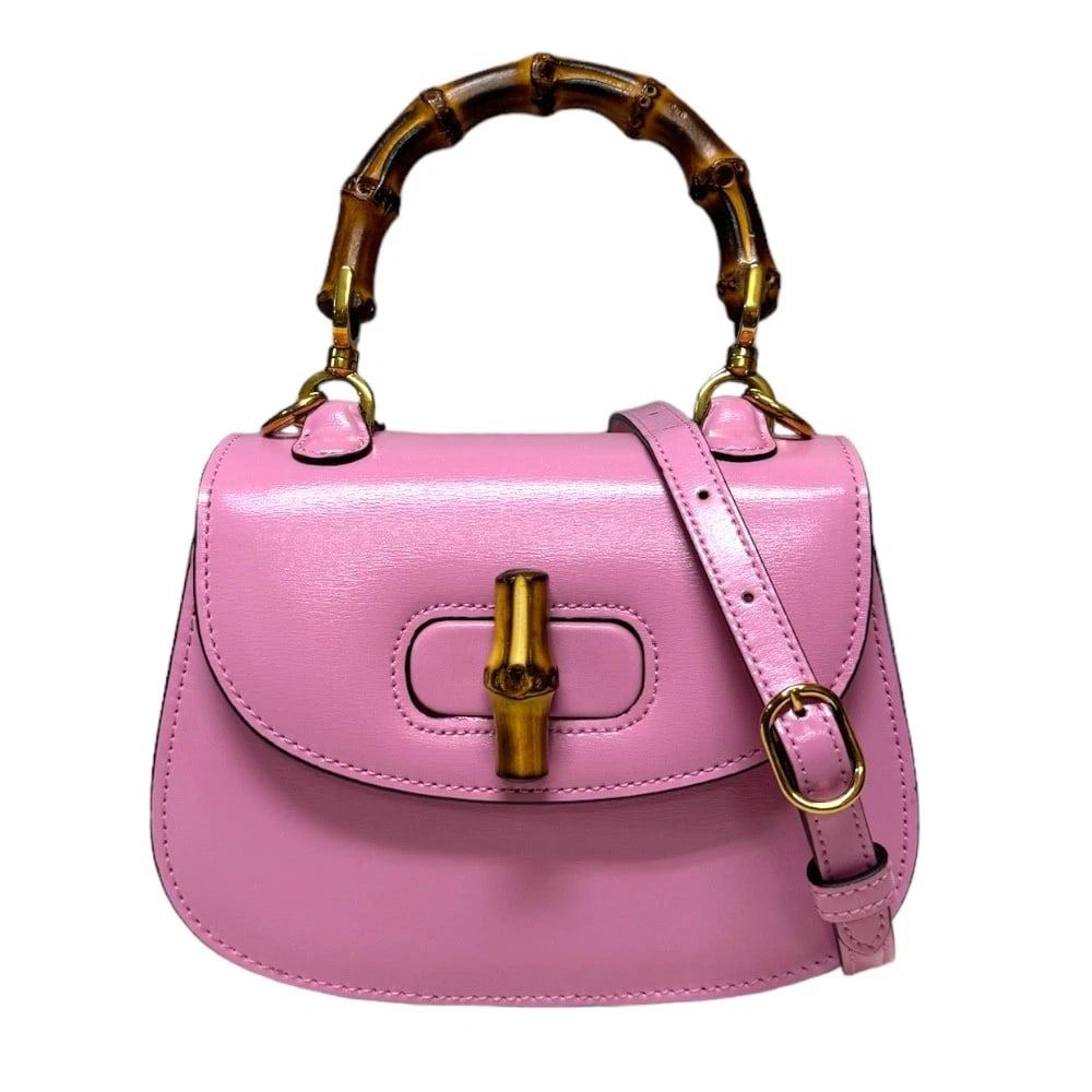 GUCCI SHOULDER BAG CROSS BODY LEATHER BAMBOO MINI TOP HANDLE BAG SHOULDER BAG: GUCCI Shoulder Bag Cross Body leather Bamboo mini top handle bag Shoulder Bag Brand: GUCCI Type: Shoulder Bag Material: Exterior Material leather Color: pink Size: W6.5 x H4.3 x D2.6inch