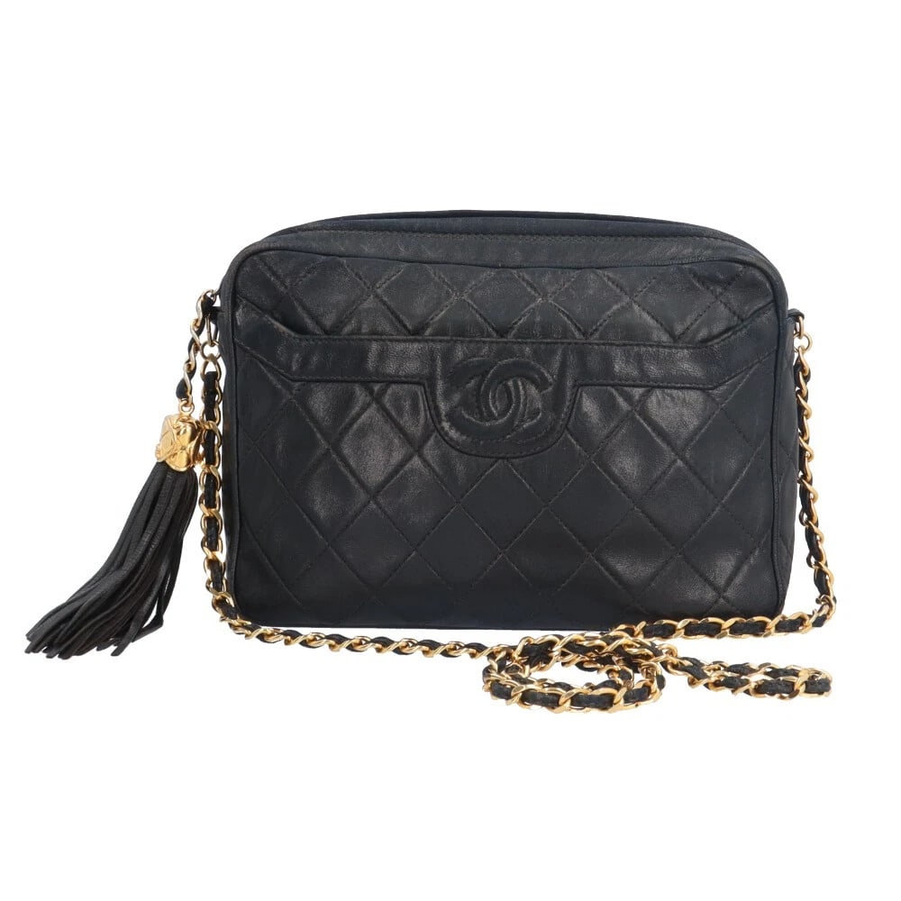 CHANEL SHOULDER BAG CROSS BODY LAMBSKIN CHAIN MATELASSE FRINGE SHOULDER BAG: CHANEL Shoulder Bag Cross Body lambskin Chain matelasse fringe Shoulder Bag Brand: CHANEL Type: Shoulder Bag Material: Exterior Material lambskin Color: black Size: W9.1 x H6.3 x D2.4inch Shoulder