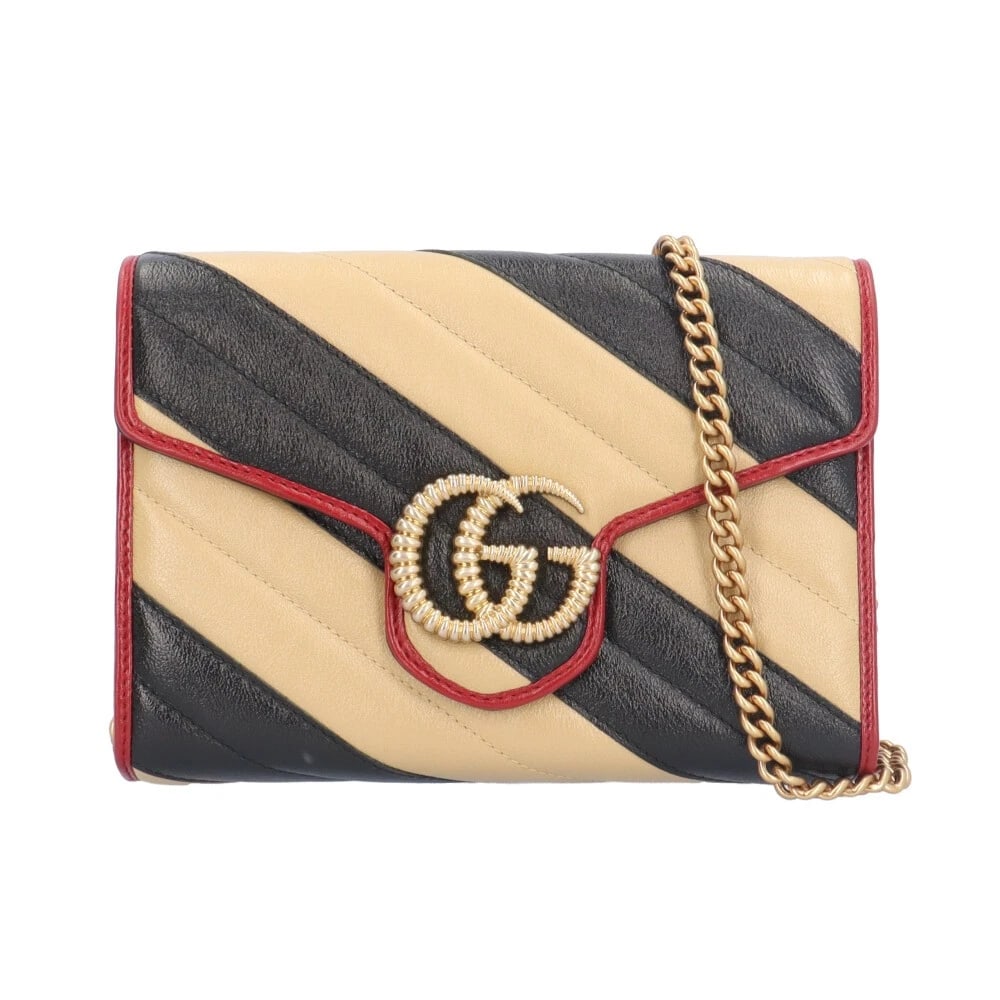 GUCCI SHOULDER BAG CROSS BODY LEATHER CHAIN WALLET SHOULDER BAG: GUCCI Shoulder Bag Cross Body leather Chain wallet Shoulder Bag Brand: GUCCI Type: Shoulder Bag Material: Exterior Material leather Color: beige / black x Red Size: W7.7 x H5.5 x D1.6inch