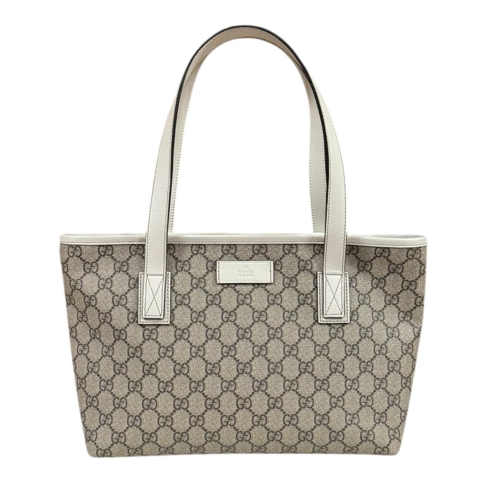 GUCCI TOTE BAG GG SUPREME CANVAS GG SUPREME TOTE BAG: GUCCI Tote Bag GG Supreme Canvas GG Supreme Tote Bag Brand: GUCCI Type: Tote Bag Material: Exterior Material GG Supreme Canvas Color: beige / white Size: W11.4 x H8.3 x D3.3inch Shoulder:20.5inch