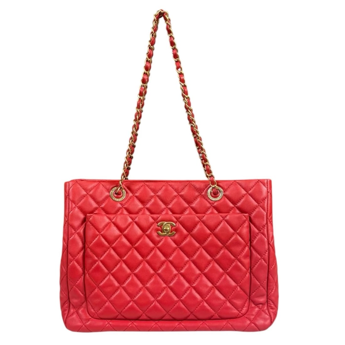 CHANEL TOTE BAG LAMBSKIN CHAIN MATRASSE TOTE BAG: CHANEL Tote Bag lambskin Chain Matrasse Tote Bag Brand: CHANEL Type: Tote Bag Material: Exterior Material lambskin Color: Red Size: W12.2 x H9.4 x D4.7inch Shoulder:24.0inch Accessories: None