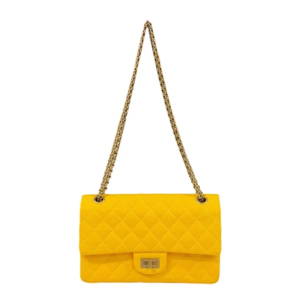 CHANEL SHOULDER BAG CROSS BODY W FLAP WCHAIN SHOULDER BAG: CHANEL Shoulder Bag Cross Body W flap WChain Shoulder Bag Brand: CHANEL Type: Shoulder Bag Material: Exterior Material Cotton jersey Color: yellow Size: W9.4 x H5.7 x D3.0inch Shoulder:24.0inch A