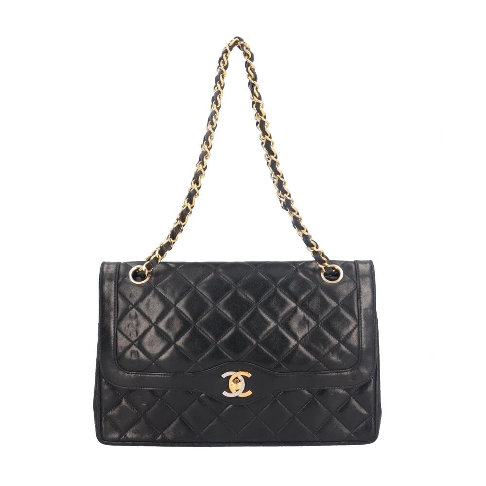 CHANEL PARIS LIMITED SHOULDER BAG LAMBSKIN W FLAP WCHAIN SHOULDER BAG: CHANEL Paris limited Shoulder Bag lambskin W flap WChain Shoulder Bag Brand: CHANEL Type: Shoulder Bag Material: Exterior Material lambskin Color: black Size: W10.2 x H6.7 x D2.4inch