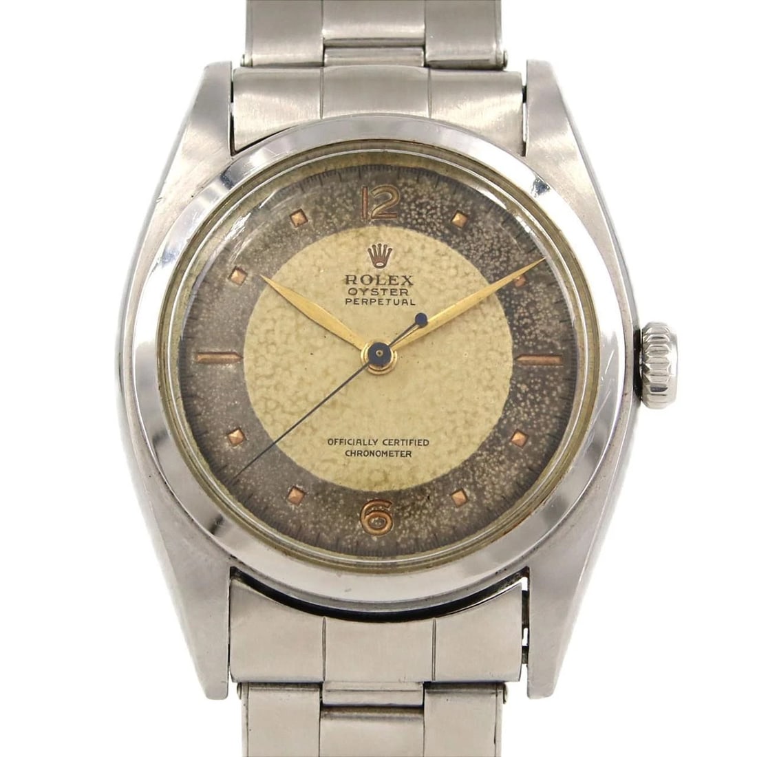 ROLEX OYSTER PERPETUAL STAINLESS STEEL WATCH: Rolex Oyster Perpetual Stainless Steel Watch Brand: ROLEX Type: Wrist watch Material: Case: Stainless Steel Breath: Stainless Steel Color: Dial color: Silver/Gold Size: Case diameter: Approx.