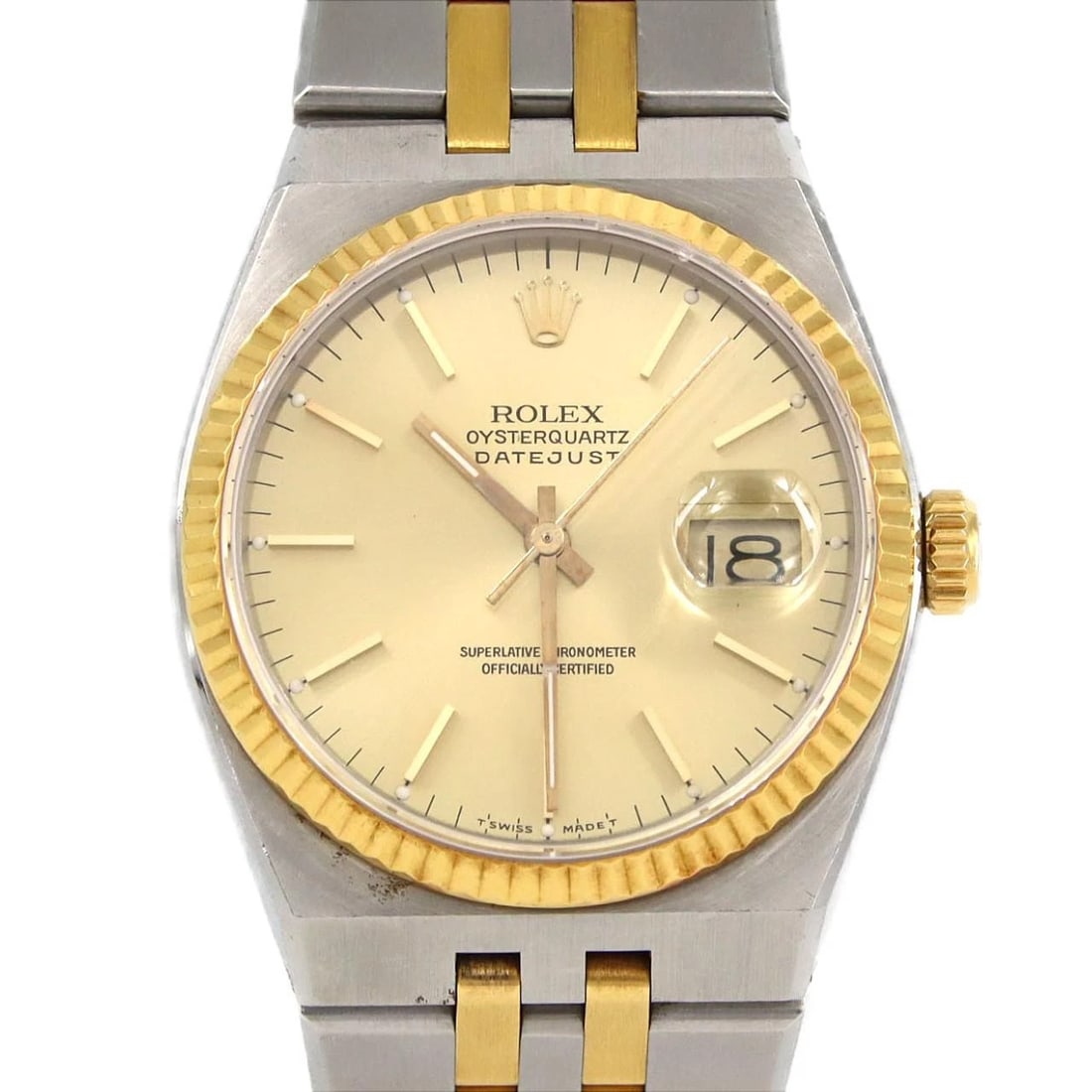 ROLEX OYSTERQUARTZ SSXYG WATCH: Rolex Oysterquartz SSxYG Watch Brand: ROLEX Type: Wrist watch Material: Case: Stainless steel x yellow gold Bracelet: Stainless steel x yellow gold Color: Dial color: Gold Size: Case diameter: