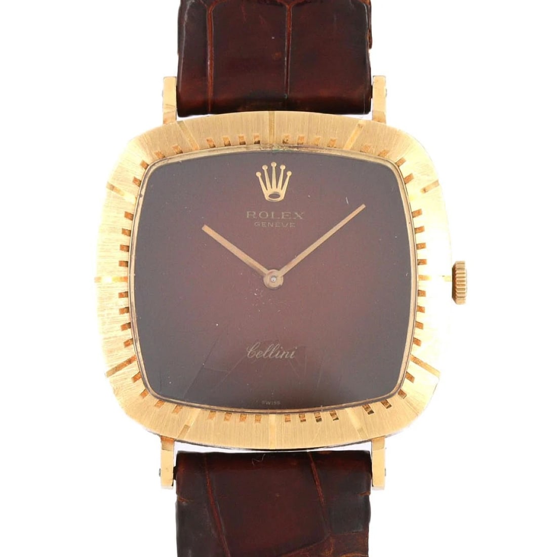 ROLEX CELLINI YG WATCH: Rolex Cellini YG Watch Brand: ROLEX Type: Wrist watch Material: Case: Yellow gold Bracelet: Strap Color: Dial color: Brown gradient Band color: Brown Size: Case diameter: 30.5 x 36 