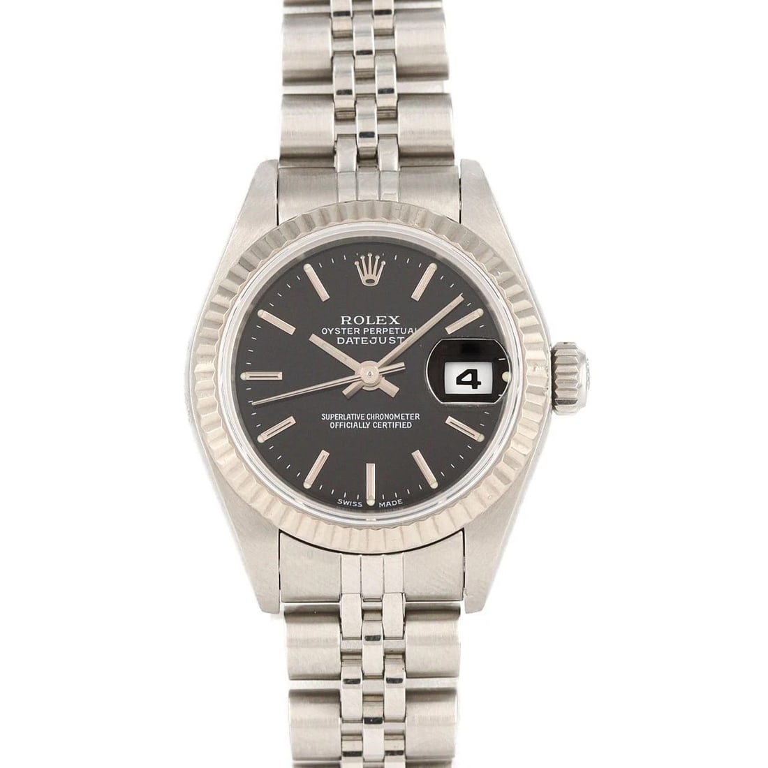 ROLEX DATEJUST SSXWG WATCH: Rolex Datejust SSxWG Watch Brand: ROLEX Type: Wrist watch Material: Case: Stainless steel x white gold Bracelet: Stainless steel Color: Dial Color: Black Size: Case diameter: Approx. 26 mm Max