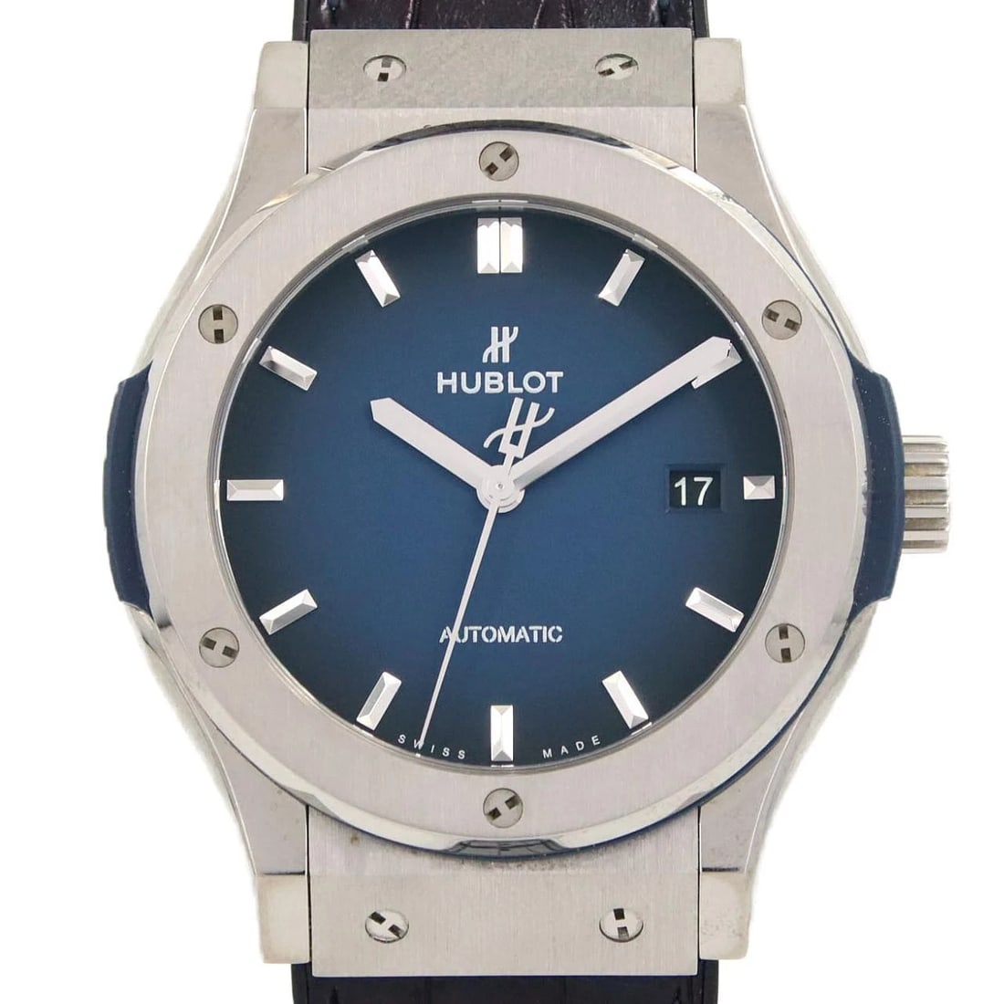 HUBLOT CLASSIC FUSION TITANIUM DEEP BLUE WATCH: Hublot Classic Fusion Titanium Deep Blue Watch Brand: HUBLOT Type: Wrist watch Material: Case: Titanium Bracelet: Strap Color: Dial color: Blue Band color: Blue Size: Case diameter: Approx. 42