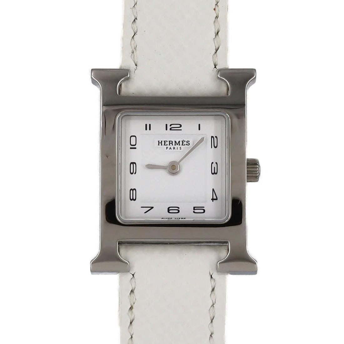 HERMÈS WATCH STAINLESS STEEL WATCH: Hermès Watch Stainless Steel Watch Brand: HERMES Type: Wrist watch Material: Case: Stainless Steel Bracelet: Strap Color: Dial Color: White/Arabic Band Color: White Size: Case diameter: 21x30 Ac