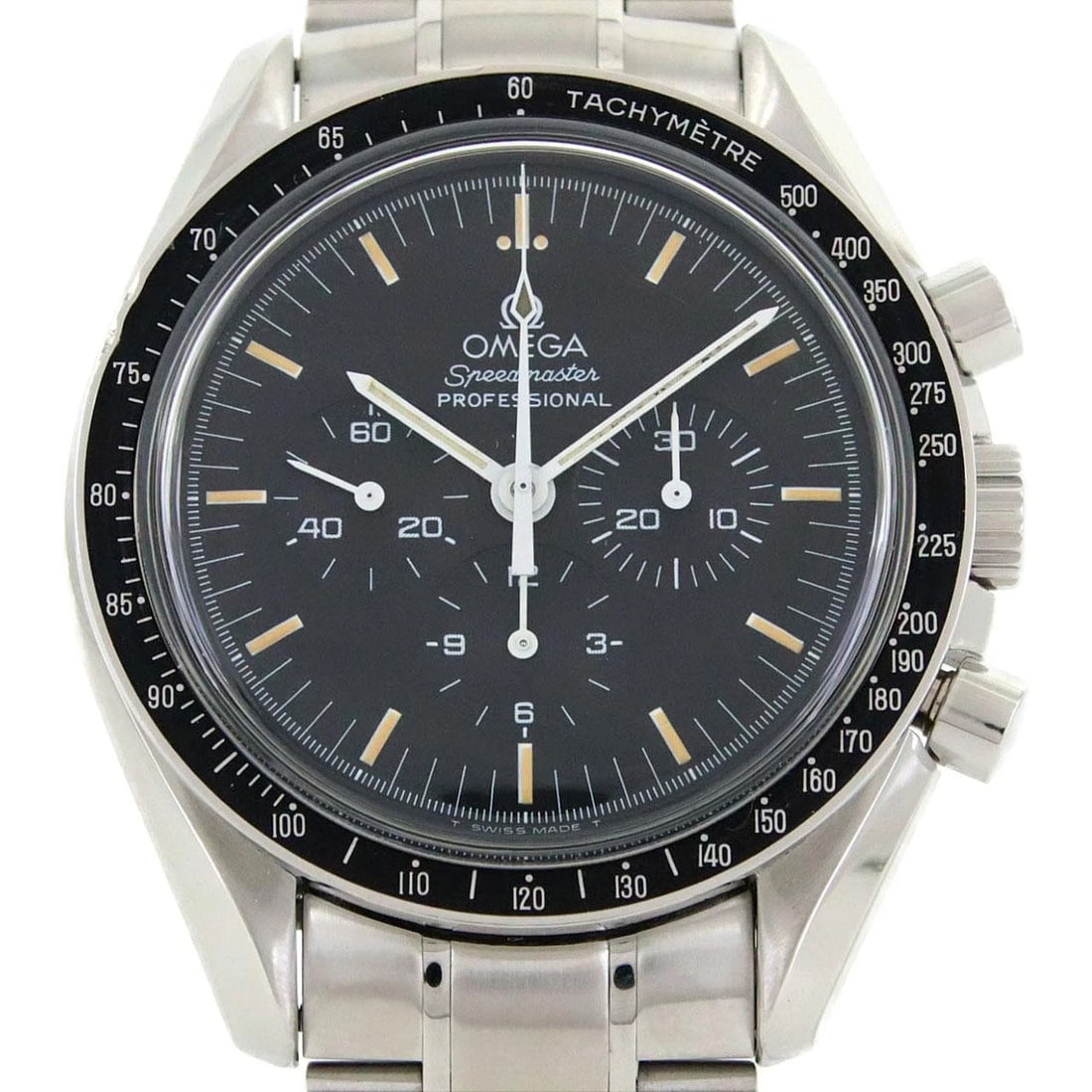 OMEGA SPEEDMASTER SS WATCH: OMEGA Speedmaster SS Watch Brand: OMEGA Type: Wristwatch Material: Case: SST Bracelet: SST Color: Dial Colors: Black Size: Case diameter: 42mm Max Wrist size: 16cm Accessories: None Access