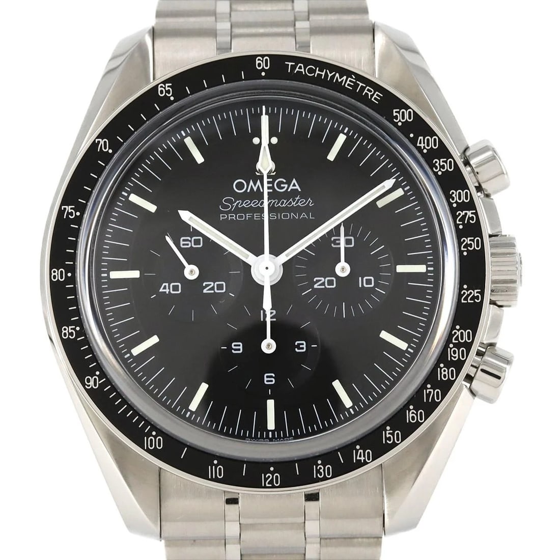 OMEGA SPEEDMASTER STAINLESS STEEL WATCH: Omega Speedmaster Stainless SteeL Watch Brand: OMEGA Type: Wrist watch Material: Case: Stainless Steel Breath: Stainless Steel Color: Dial Color: Black Size: Case diameter: Approx. 42 mm Max wrist