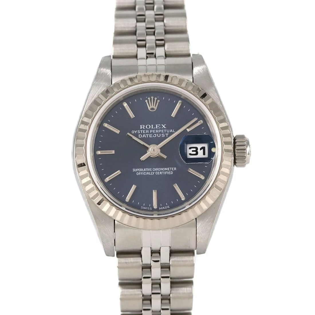 ROLEX DATEJUST SSXWG WATCH: Rolex Datejust SSxWG Watch Brand: ROLEX Type: Wrist watch Material: Case: Stainless steel x white gold Bracelet: Stainless steel Color: Dial color: Blue Size: Case diameter: Approx. 26 mm Max
