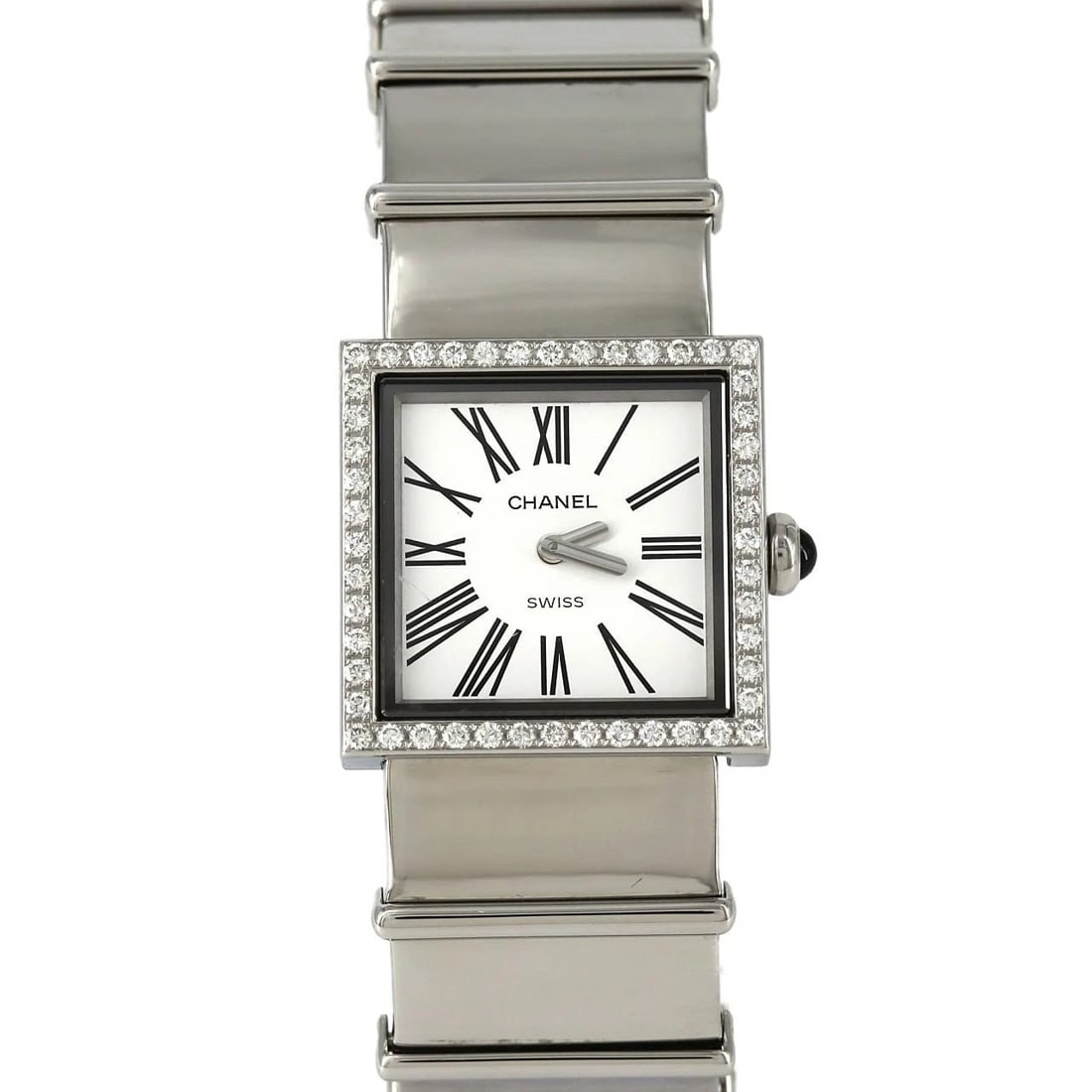 CHANEL MADEMOISELLE SS WATCH: CHANEL Mademoiselle SS Watch Brand: CHANEL Type: Wristwatch Material: Case: SST Bracelet: SST Color: Dial Colors: White Roman Size: Case diameter: 22.5mm Max Wrist size: 15cm Accessories: