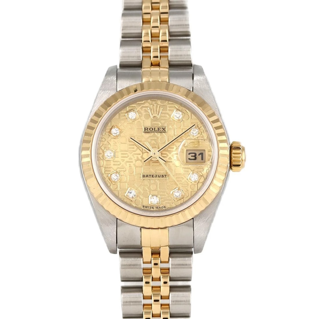 ROLEX DATEJUST SSXYG WATCH: ROLEX Datejust SSxYG Watch Brand: ROLEX Type: Wristwatch Material: Case: SST x Yellow Gold Bracelet: SST x Yellow Gold Color: Dial Colors: Gold Computer Diamond Size: Case diameter: 26mm Max
