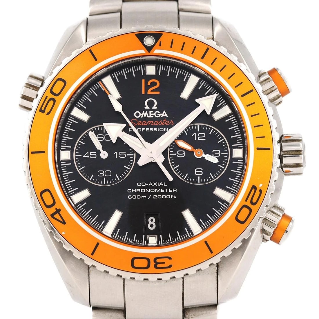 OMEGA SEAMASTER PLANET OCEAN CHRONO WATCH: OMEGA Seamaster Planet Ocean Chrono Watch Brand: OMEGA Type: Wristwatch Material: Case: SST Bracelet: SST Color: Dial Colors: Black Size: Case diameter: 46mm Max Wrist size: 17cm Accessories: Non