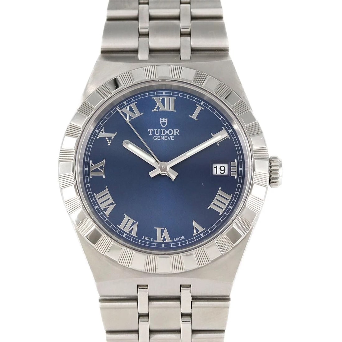 TUDOR ROYAL STAINLESS STEEL WATCH: Tudor Royal Stainless Steel Watch Brand: Tudor Type: Wrist watch Material: Case: Stainless Steel Breath: Stainless Steel Color: Dial color: Blue/Roman Size: Case diameter: Approx. 38mm Wrist
