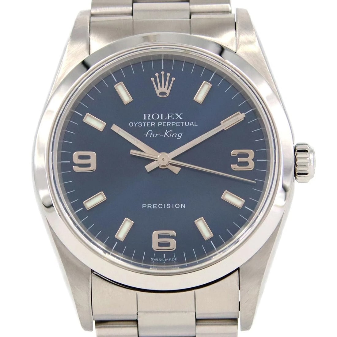 ROLEX AIRKING SS WATCH: ROLEX Airking SS Watch Brand: ROLEX Type: Wristwatch Material: Case: SST Bracelet: SST Color: Dial Colors: Blue 3.6.9 Size: Case diameter: 34mm Max Wrist size: 19cm Accessories: None
