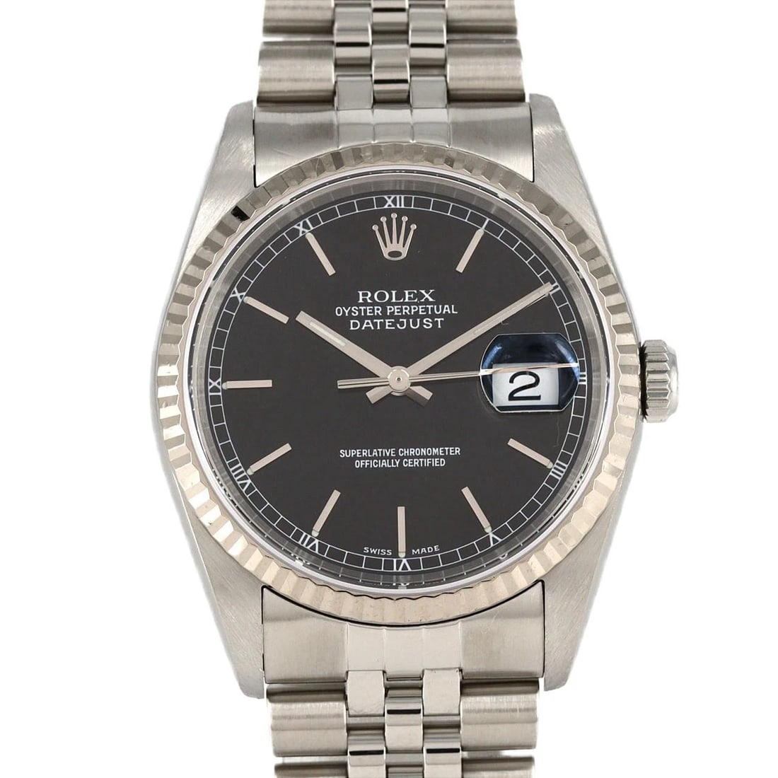 ROLEX DATEJUST SSXWG WATCH: ROLEX Datejust SSxWG Watch Brand: ROLEX Type: Wristwatch Material: Case: SST x White Gold Bracelet: SST Color: Dial Colors: Black Size: Case diameter: 36mm Max Wrist size: 19cm Accessories: