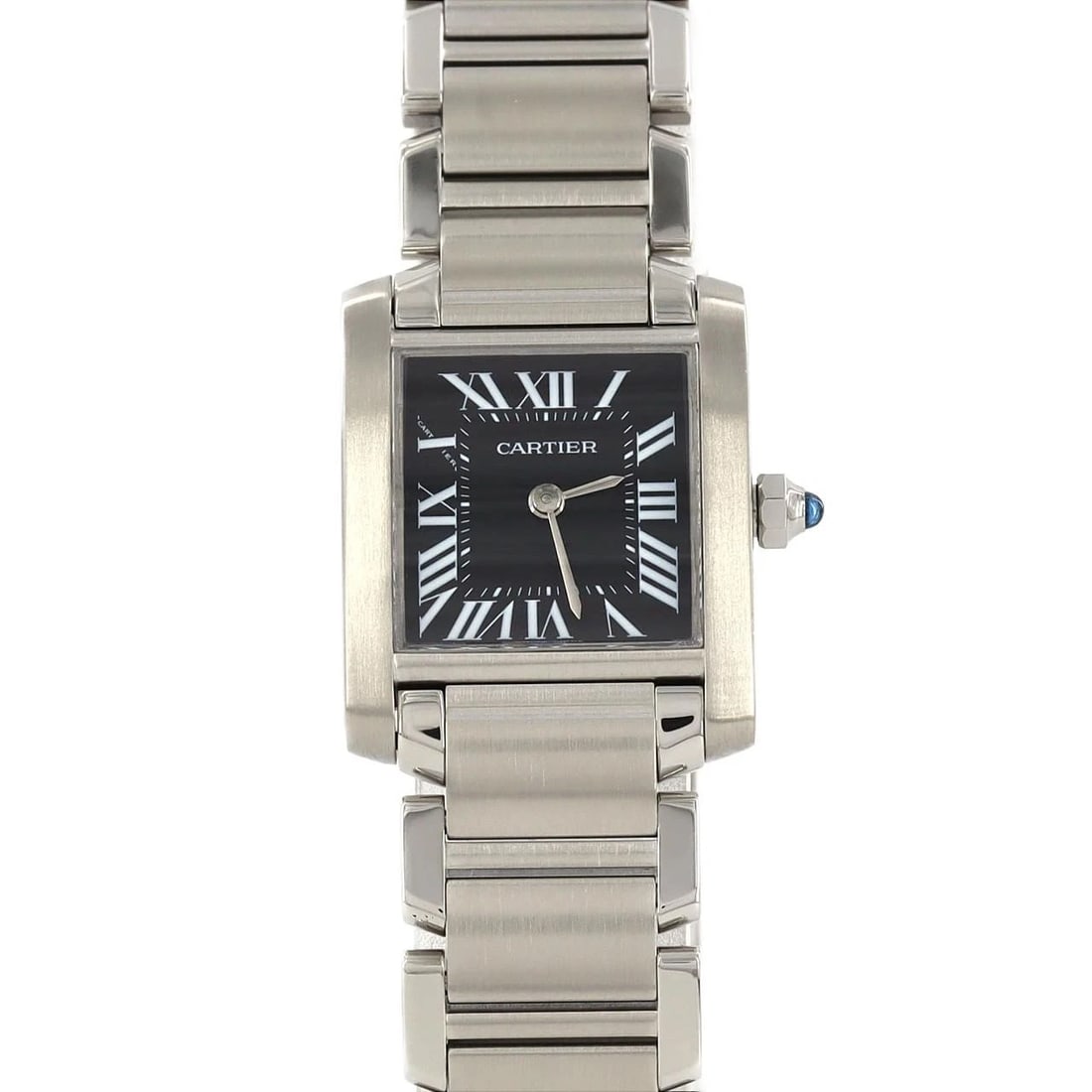 CARTIER TANK FRANCAISE SS WATCH: Cartier Tank Francaise SS Watch Brand: Cartier Type: Wristwatch Material: Case: SST Bracelet: SST Color: Dial Colors: Black Roman Size: Case diameter: 20x25mm Max Wrist size: 17cm 