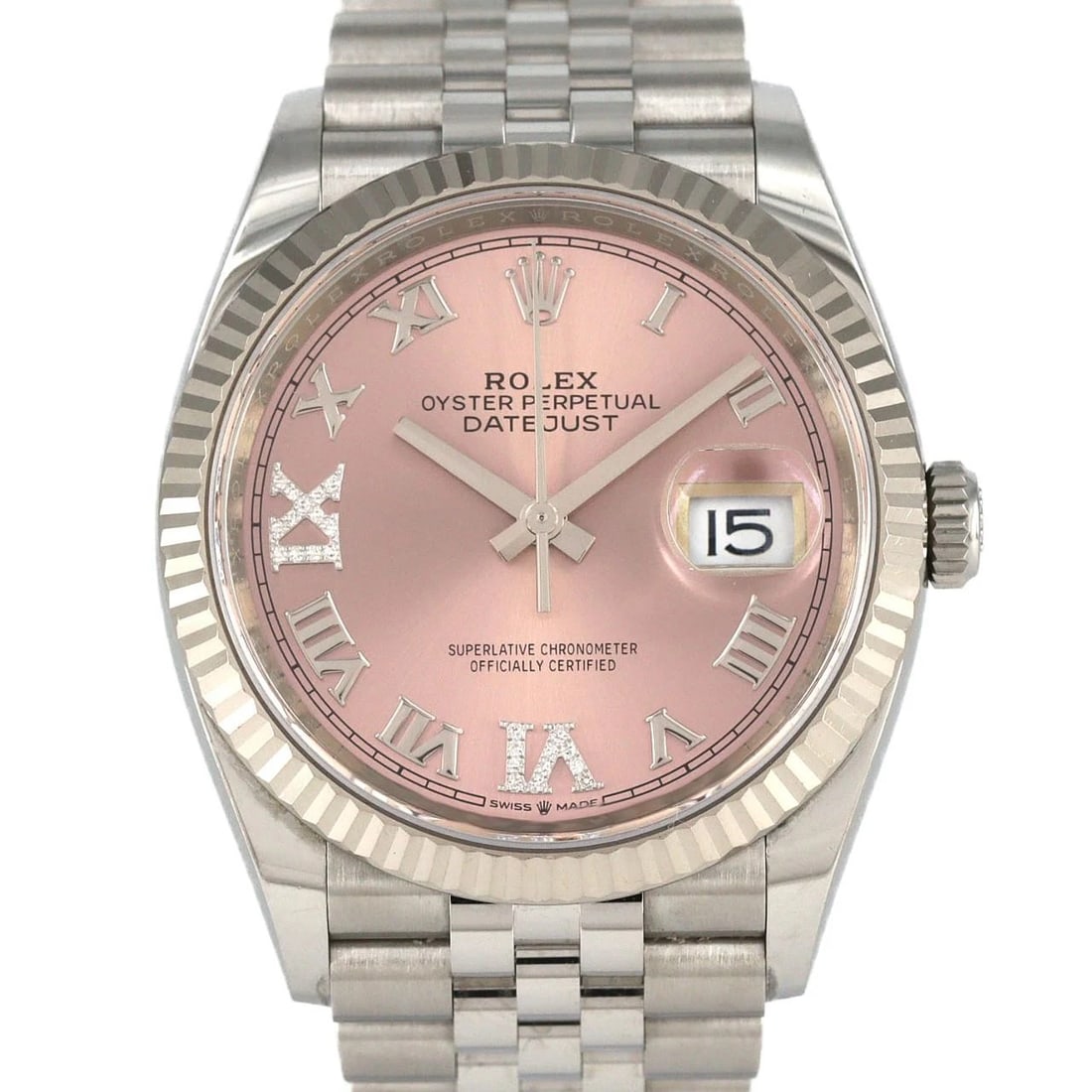 ROLEX DATEJUST SSXWG WATCH: Rolex Datejust SSxWG Watch Brand: ROLEX Type: Wrist watch Material: Case: Stainless steel x white gold Bracelet: Stainless steel Color: Dial color: Pink/Roman VI & IX diamonds Size: Case